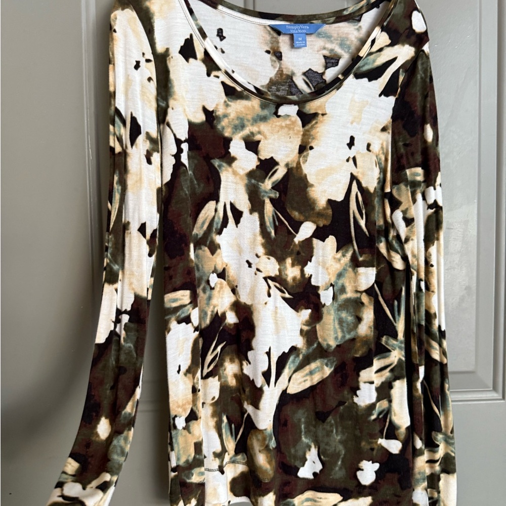 Simply Vera Vera Wang Abstract Print Blouse - Green and Cream
